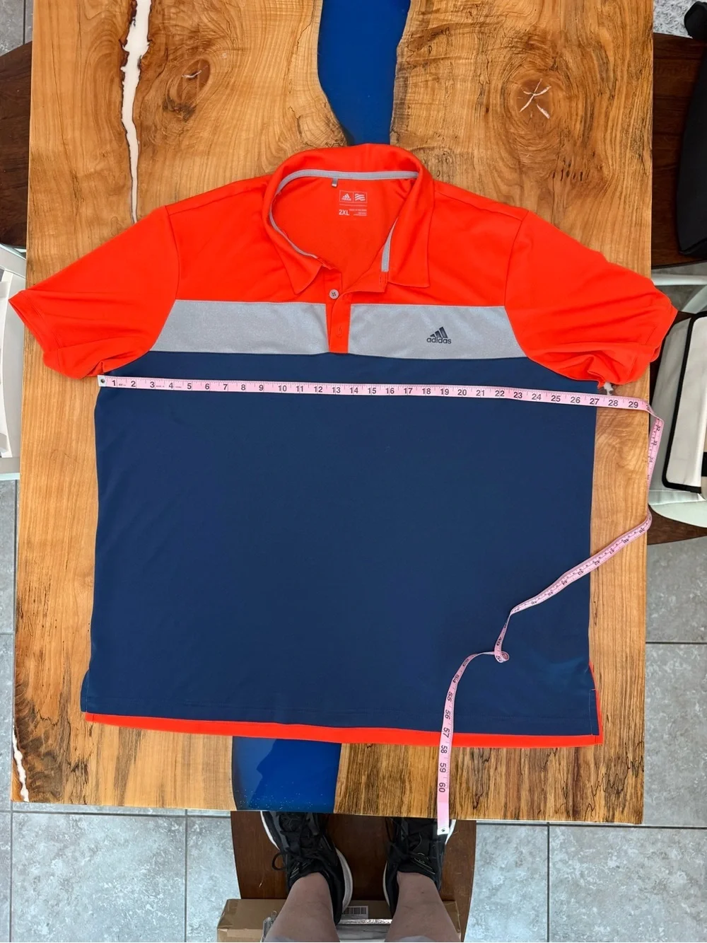 Adidas Golf Polo Shirt Men 2XL Orange Navy Colorblock Performance Stretch